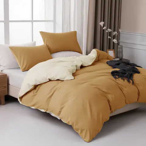 MENDALE Duvet Cover Set - Premium Bedding Set - 135*200 cm Duvet Cover with 75*50 cm Pillow Case - Soft Brushed Microfiber- Bown & Yellow