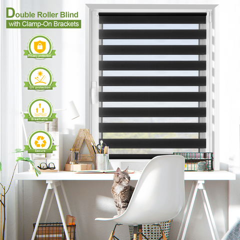 EcoHue DuoRollo Klemmfix-Doppelrollo, keine Bohrung erforderlich, inkl. Klemmfix-Halterungen, für Fenster und Türen, dunkelgrau, B 80 cm x H 150 cm, 1 Stück