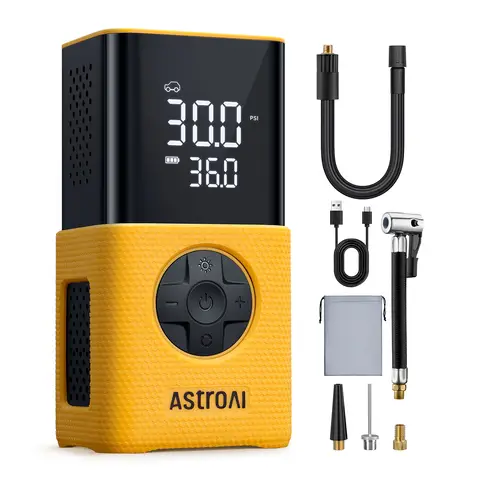 AstroAI Tire Inflator L7S Portable Air Compressor Cordless Bike Pump with Digital Dual Values Display, 150 PSI Car Tires Pump with LED Lights Air Pump