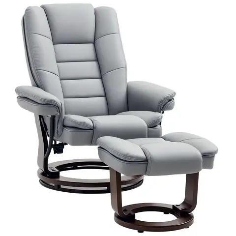 HOMCOM Recliner Chair With footstool, Recliner Armchair up to 130kg Weight Capacity, 135° Reclining Swivel Grey