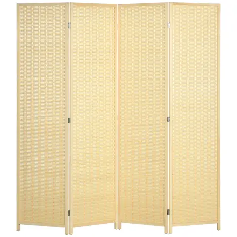 HOMCOM 4 Panel Folding Room Divider Screen, Wall Panel Privacy Furniture, Freestanding Paravent Partition Separator for Living Room, Bedroom and Office, 180 x 180cm, Natural