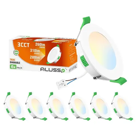 ALUSSO LED Einbauspotleuchten, 230 V, 68 mm, dimmbar, 4 W, ultraflach, 310 lm, IP44, warmweiß 3.000 K, neutralweiß 4.000 K, kaltweiß 6.500 K, für Badezimmer und Wohnzimmer, 6er-Set