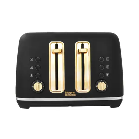 Morphy Richards Accents Gold 4 Slice Toaster, Extra Wide Slots, Black - 242047