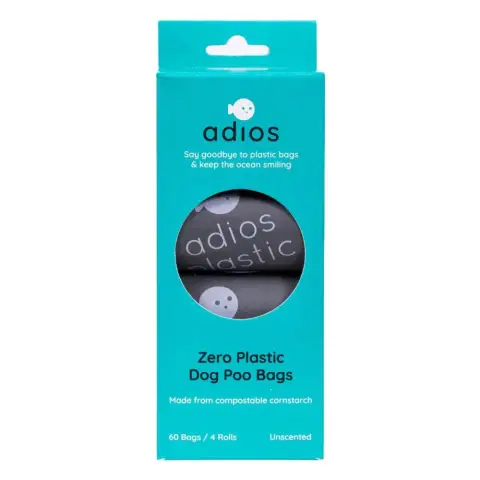 Adios Plastic Compostable Poo Bags in Grey 4 Rolls (60 Bags)