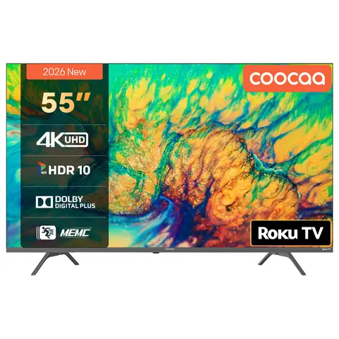 Coocaa 55 Zoll Smart TV UHD TV 55CRUG50Z, Smart Roku TV, HDR10, Dolby Audio, Video Upscaler, Eyecare Premium, Triple Tuner