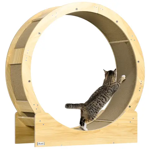 PawHut Cat Wheel for Indoor Cats, Cat Treadmill with Brake, Scratching Pads, Cat Exercise Wheel for Health - Oak Tone