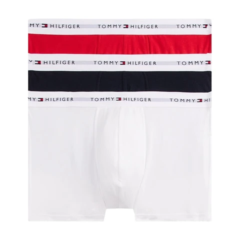 Tommy Hilfiger Herren SIGNATURE CTN ESS 3er-Pack Trunks – Desert Sky/Weiß/Primary Red – Größe M