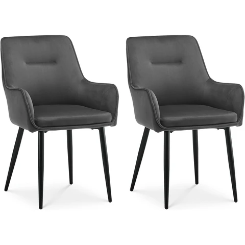 CLIPOP Dining Chairs Set of 2 Velvet Armchairs Kitchen Chairs with Backrest and Metal Legs Occasional Padded Leisure Accent Chairs for Dining Living Room 0430 velvet grey 43.5*51.5*87.5cm