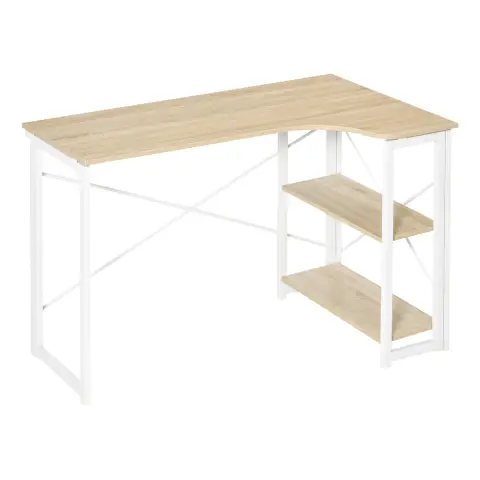 Homcom Desk Low Shelves Oak Effect/White