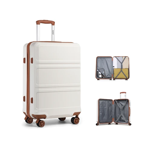 KONO Trolley Suitcase Medium 4 Wheels Lightweight Hard Shell Travel Suitcase with TSA Lock, 65x41x26cm, 61 Liters, Twin Wheels, ABS Hard Shell (Cream White, L)