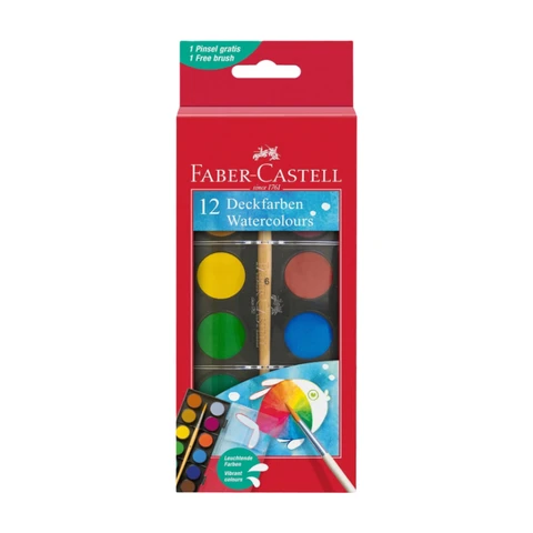 FABER-CASTELL Boîte de Peintures Aquarelle 12 Couleurs (diamètre 24cm) avec Pinceau Inclus
