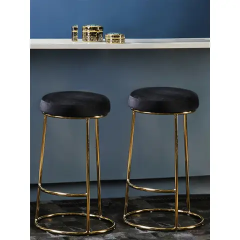 Interiors by Premier Bar Stool Manhattan Gold Finish/Black Velvet 2pcs