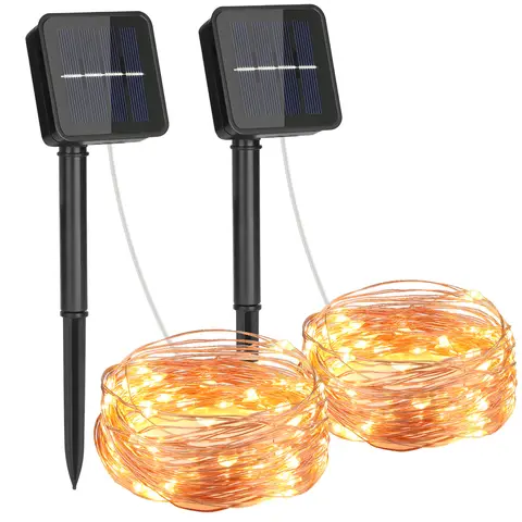 VIVREAL Lot de 2 guirlandes lumineuses solaires en cuivre – 12 m (39,4 pieds), 120 LED blanc chaud, guirlande de fées étanche pour l’extérieur, jardin, balcon et décoration festive, offre spéciale Nouvel An, idées cadeaux phares