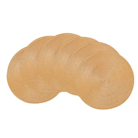 PP Single-Color Placemat
E-commerce Straw Yellow，Set of 6 Round Braided Placemats Table Mats for Dining Tables Washable Non-Slip Place Mats 15 inch for Home Decoration