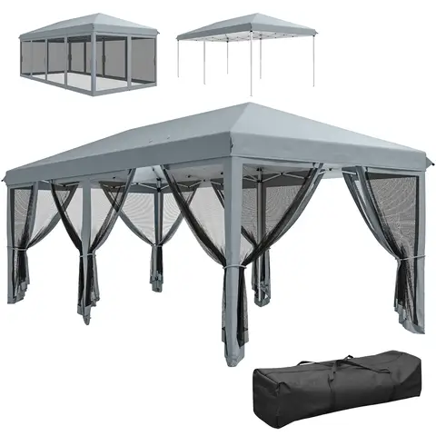 Outsunny 3 x 6m Pop Up Gazebo, Outdoor Canopy Shelter, Marquee Party Wedding Tent with 6 Mesh Walls and Carry Bag, Grey
