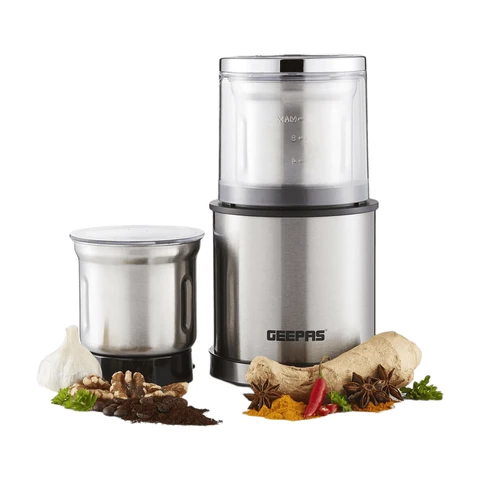 Geepas Electric Coffee Grinder & Food Processor, 200W, Wet & Dry Grinding, Silver - GCG41019UK