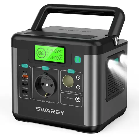 [Sommerangebote - mit Next-Day-Lieferung] SWAREY Tragbare Powerstation 300 W, 222 Wh (Peak 600 W) AC-Steckdose Solar-Generator, 65 W USB-C-Schnellladung, Notstromversorgung für Zuhause Outdoor Camping Reisen