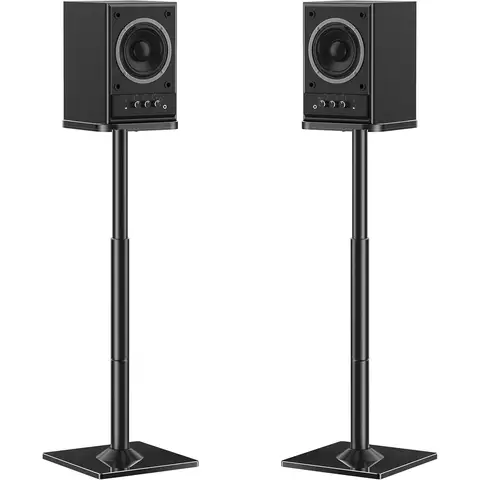 Universal Speaker Stands Height Adjustable up to 95 cm, Speaker Stand with Glass Base and Internal Cable Duct for Shelf Speakers, 10 kg Load Capacity, Black, 1 Pair