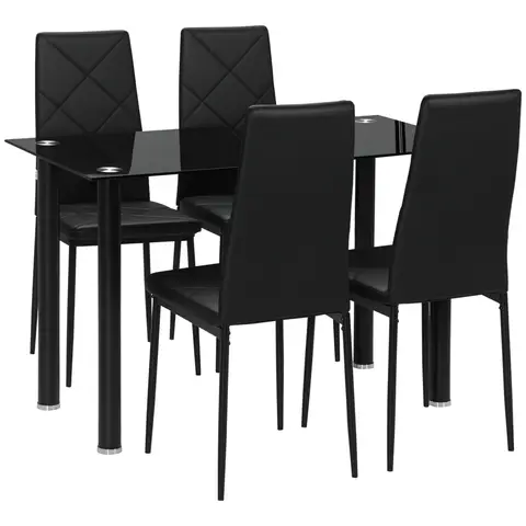 HOMCOM Dining Table and Chairs Set 4, Space-Saving Kitchen Table and Chairs Set 4 with Faux Leather Padded Seat and Tempered Glass Top, Dining Room Sets, Black