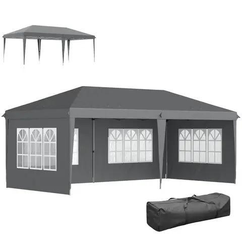 Outsunny 3 x 6m Garden Pop Up Gazebo, Height Adjustable Marquee Party Tent with Sidewalls, Storage Bag, Grey