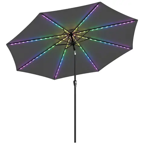 Outsunny 3 m Garden Parasol Umbrella with 112 Solar Powered LED Lights, Outdoor Table Market Patio Umbrella with Crank Handle, Tilt, UPF 50+, for Garden, Outdoor, Grey