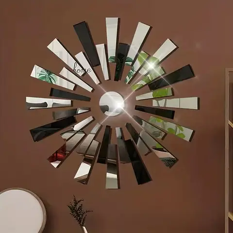 33pcs PVC mirror stickers with black and silver lines for living room decoration