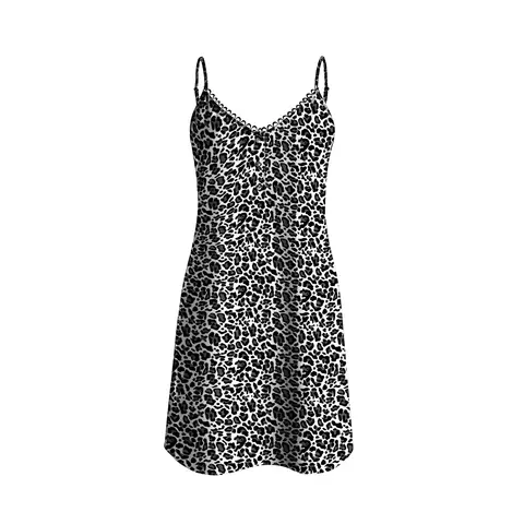 IZURIA round-neck white leopard-print suspender dress  XL