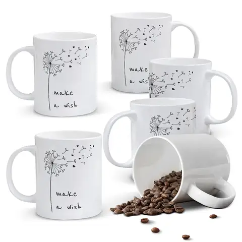 Alphynix 1 weiße Tasse 33cl mit Löwenzahn und "Wünsch dir was" Spruch, nachdenkliches Geburtstagsgeschenk,Geschenk zum valentinstag, geschenk zum geburtstag