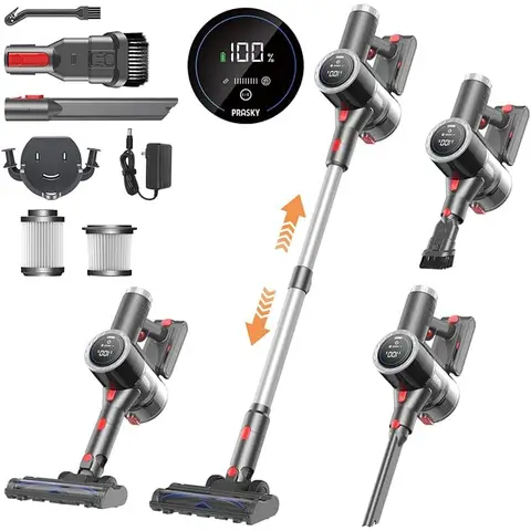 Prasky P1MAX Staubsauger Silber - mit Becher, Typ C/EU-Stecker, Verlängerte Laufzeit, intelligentes Display, 150 AW