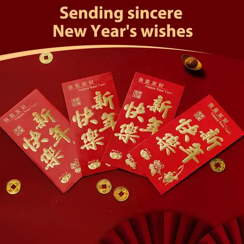 Chinesische Hongbao (rote Geschenkumschläge), Kleinformat, Spruch „xin nian kuai le“ (6 Stück pro Packung), Neujahr-Verkauf, Top-Geschenk-Ideas