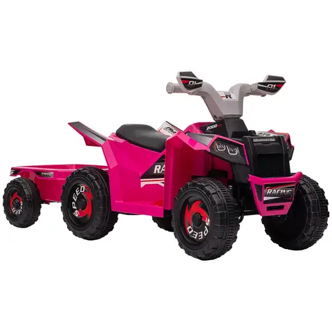 HOMCOM Electric Quad Bike, 6V Kids Ride On All-Terrain with Back Trailer for Ages 18-36 Months Pink