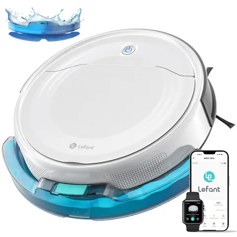 Aspirateur Robot et Serpillière LEFANT M310 Ultra 6000Pa, Navigation ToF avec Capteur PSD 190°, Autonomie 170 min, Compatible Application/Alexa, Idéal pour Poils d’Animaux et Sols Durs, Blanc