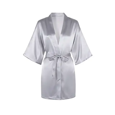 IZURIA mid-sleeved gris fume silk-like bathrobe  S