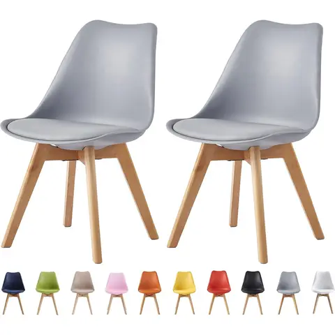 mcc direct Set of 2 Dining Chairs Wooden Legs Soft Cushion Pad Stylish Retro Lounge Dining Office EVA (Grey)