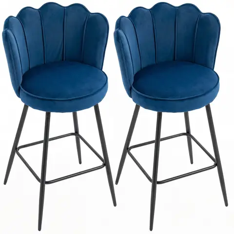 HOMCOM Bar Stools Set of 2, Modern Velvet Barstools with Petal Backrest and Footrest,Breakfast Bar Chairs Dark Blue