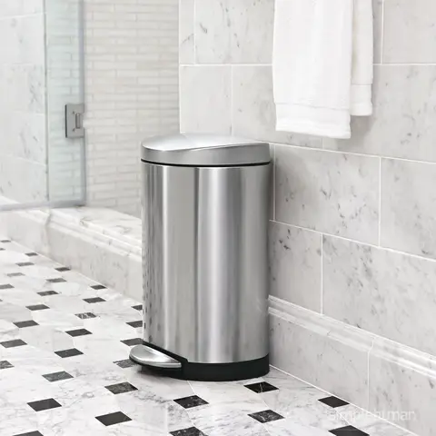 Simplehuman 6L Semi-Round Bathroom Pedal Bin, Brushed Stainless Steel
