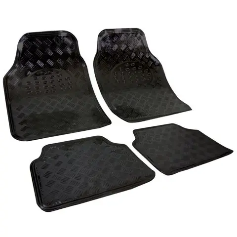 WOLTU Universal Auto Fußmatten 4-teiliges Set, Aluminium Chrom Optik Riffelblech Schwarz 7106