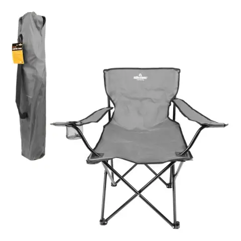 Milestone Folding Leisure Chair With Cup Holder - Grey