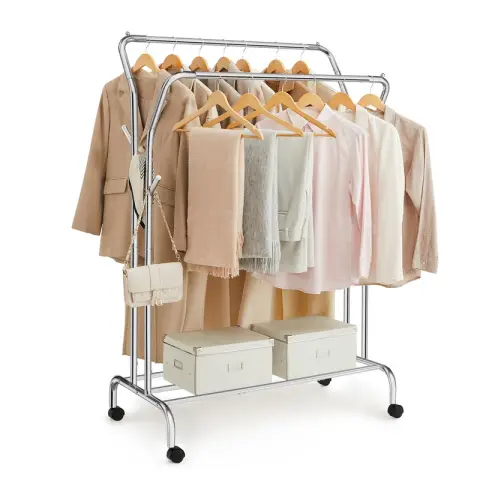 SONGMICS Clothes Rack, Double Clothes Hanging Rail, 103.5x52.5x155cm, Silver