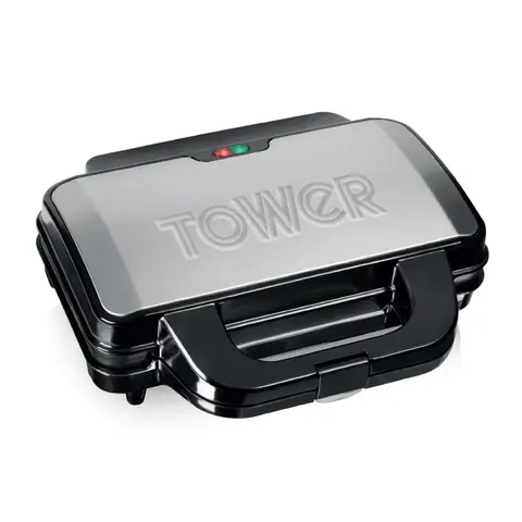 Tower T27013 Deep Fill Sandwich Maker with Extra Deep and Easy to Clean Non-Stick Plates, Automatic Temperature Control, 900W, Silver and Black