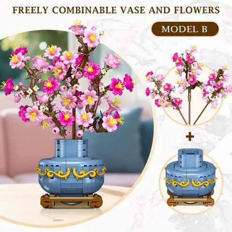 HOGOKIDS Flowers Cherry-Blossom Bonsai Building Set - 2 in 1 Artificial Bonsai Tree Plants for Home Decor & Display Cherry Botanical Flowers Building Toy Birthday Gift for Adults Teens (775PCS)