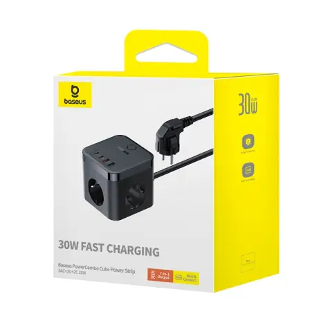 OS-Baseus PowerCombo Cube Power Strip 3AC+2U+2C 30W 1.5m EU Cluster Black