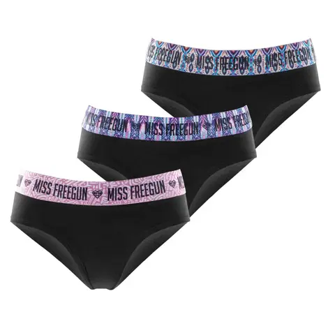 FREEGUN Stretch Ethnik Uni B Lot de 3 culottes en coton noir/rose/bleu - Taille 14-16