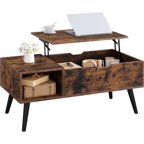 WOLTU Couchtisch höhenverstellbar, Wohnzimmertisch mit Stauraum, Kaffeetisch Beistelltisch Sofatisch, 100x(43-57) x50 cm, rustikales Braun, BTS26vbn