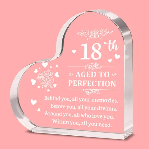 Alphynix 1pc 18th Birthday Crystal Heart, "AGED TO PERFECTION" Keepsake with Full Blessing Poem, Memorial Gift for 18th Birthday Celebration