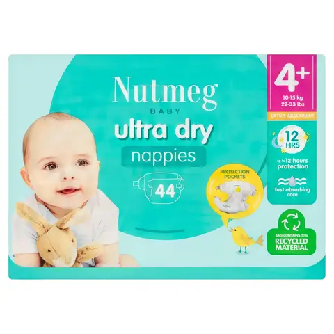 Nutmeg Baby Ultra Dry Size 4+ 44 Pack