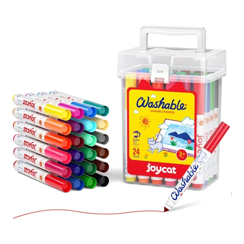 JoyCat 24 Count Washable Markers Set, 24 Colors, Includes Carrying And Storage Case, Ideal For Kids