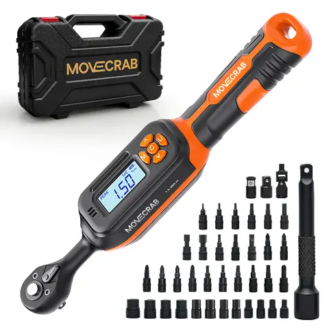 MoveCrab Digital Torque Wrench 1/4"Drive1.5-30Nm/1-22Ft lb with 40PCS Sockets Set LED Display Audible Alert for Bike Motorcycle