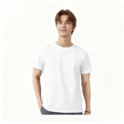ochama x J.ZAO Herren T-Shirt mit kurzen Ärmeln, Baumwolle, Basic Shirt, Weiß M