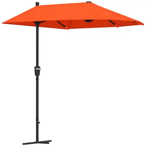 Outsunny 2m Half Parasol Market Umbrella Garden Balcony Parasol with Crank Handle, Cross Base, Double-Sided Canopy, Orange